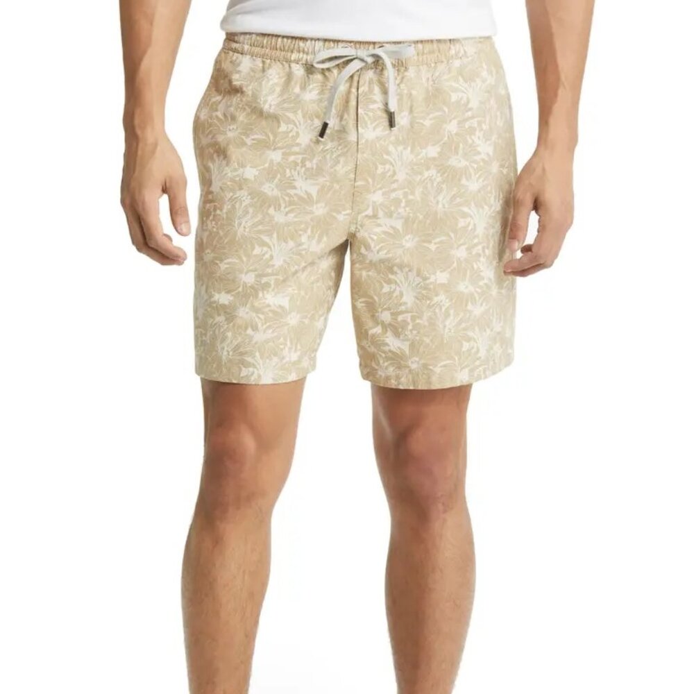 Rodd & Gunn Main Beach Floral Cotton Drawstring Shorts in Wheat
